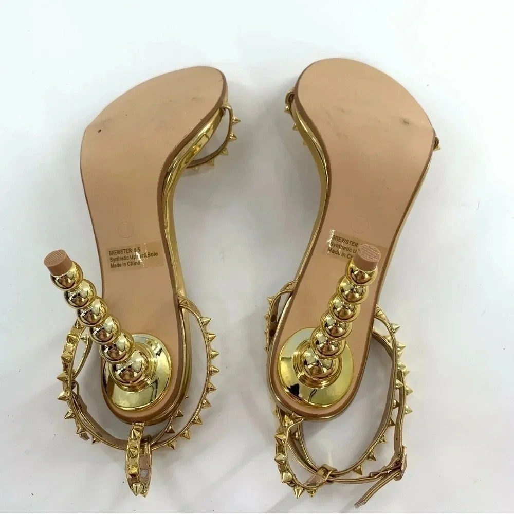Fashion Nova heels size 8.5 Brewster gold faux leather studded stilettos party - Picture 6 of 12